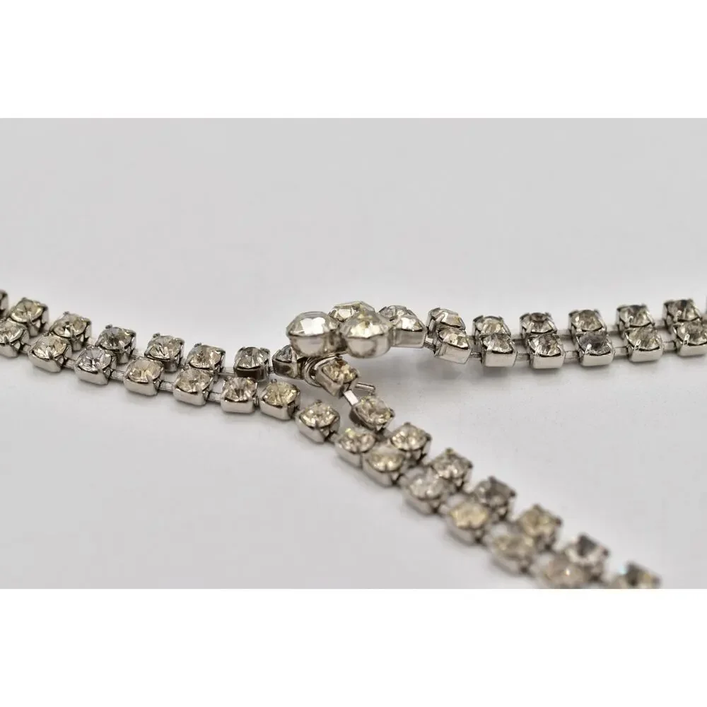 Vintage Prong Rhinestone Crystal Belt Silver Double Row Bridal Evening Glamour